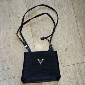 Mario Valentino nylon‎ handbag with unusual silver chain straps Black